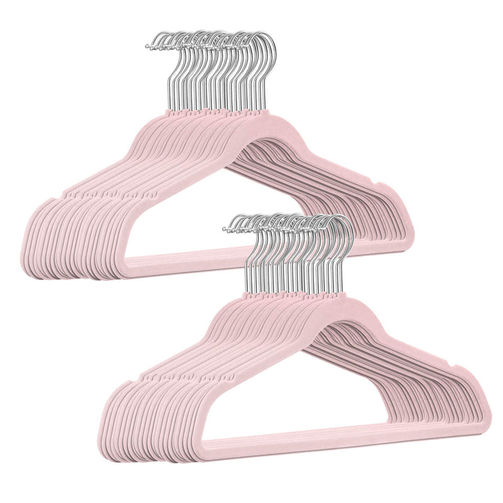 50 Stück hochwertige Samt Kleiderbügel in der Farbe Rosa mit Silber Haken/Anti-Rutsch/von StickandSh