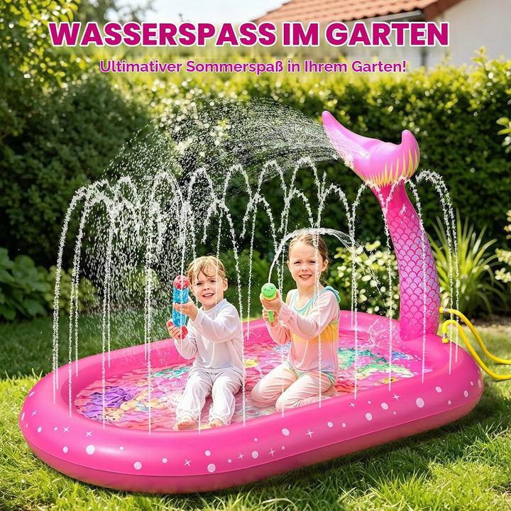 Planschbecken für Kinder, Aufblasbare Wassermatte für Kinder, Aufblasbares 3 in 1 Pool mit Meerjungf