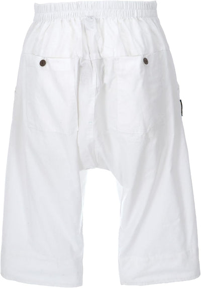 GURU SHOP 3/4 Yogahose, Unisex Goa Hose, Bequeme Yoga-Shorts, Herren, Baumwolle 46 Weiss, 46 Weiss