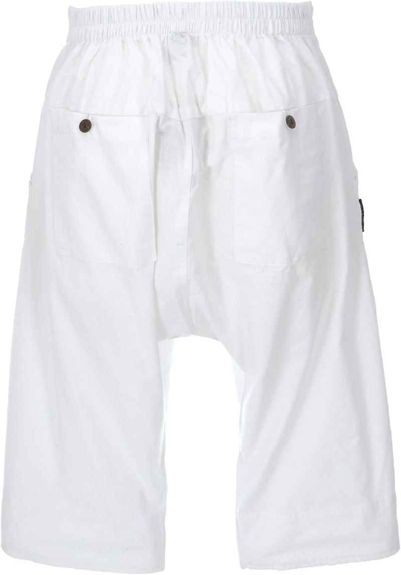 GURU SHOP 3/4 Yogahose, Unisex Goa Hose, Bequeme Yoga-Shorts, Herren, Baumwolle 46 Weiss, 46 Weiss