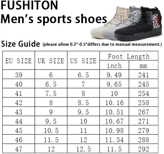 FUSHITON Herren Sportschuhe High Top Turnschuhe Mode Freizeitschuhe Draussen Laufschuhe Sneakers Lei