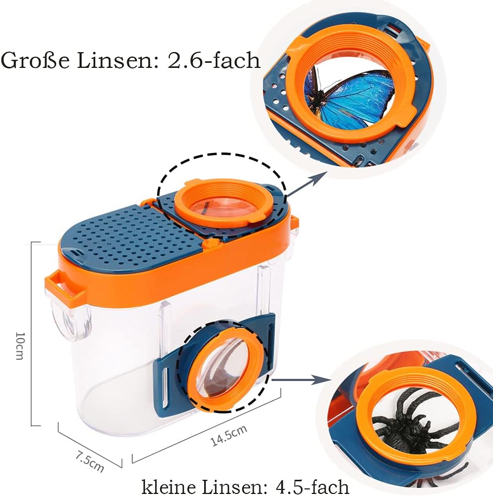 Forscherset für Kinder Insekt Viewer Box 4.5X Lupe Insekten Sammelbox Kinder Insekten Dose Draussen