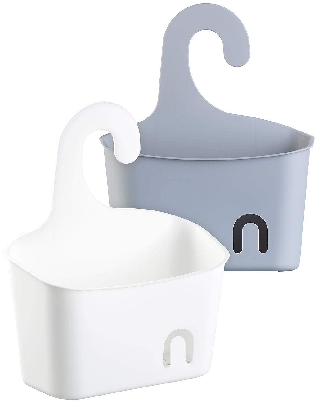 Seifenkörbe: 2er-Set Duschkörbe mit Aufhänge-Haken und Ablaufgitter, grau und weiss Accessoire, Uten
