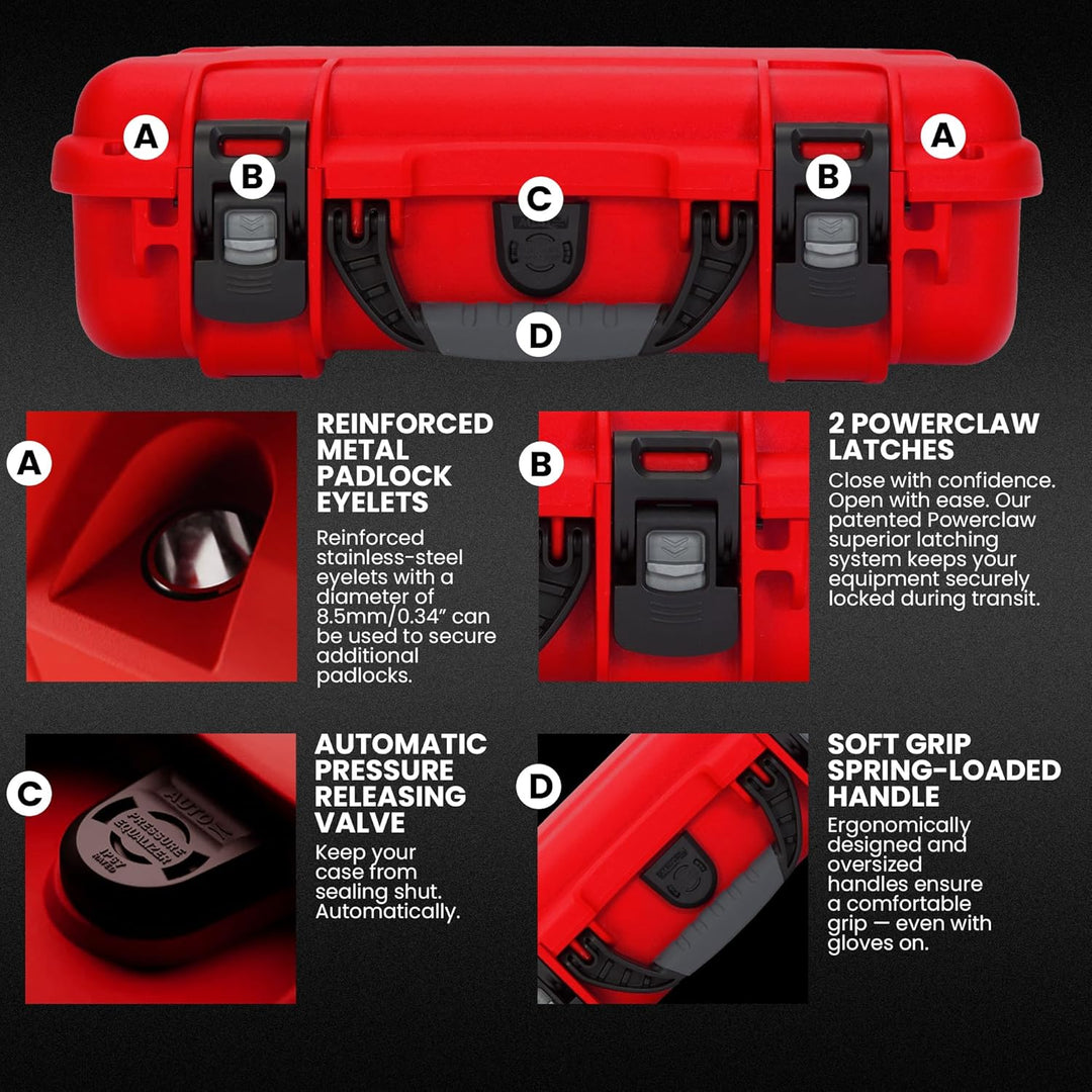 Nanuk 910 Wasserdichter Hartschalenkoffer Mit Plüschschaumeinlage - Rot Rot Cubed Foam, Rot Cubed Fo