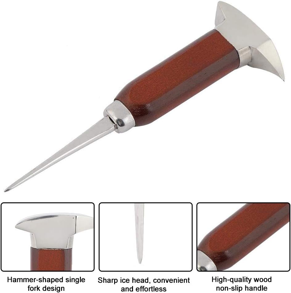 HEEPDD Ice Pick, Stainless Steel Ice Crusher with Wooden Handle and Safety Cover, Ice Chisel Tool fo
