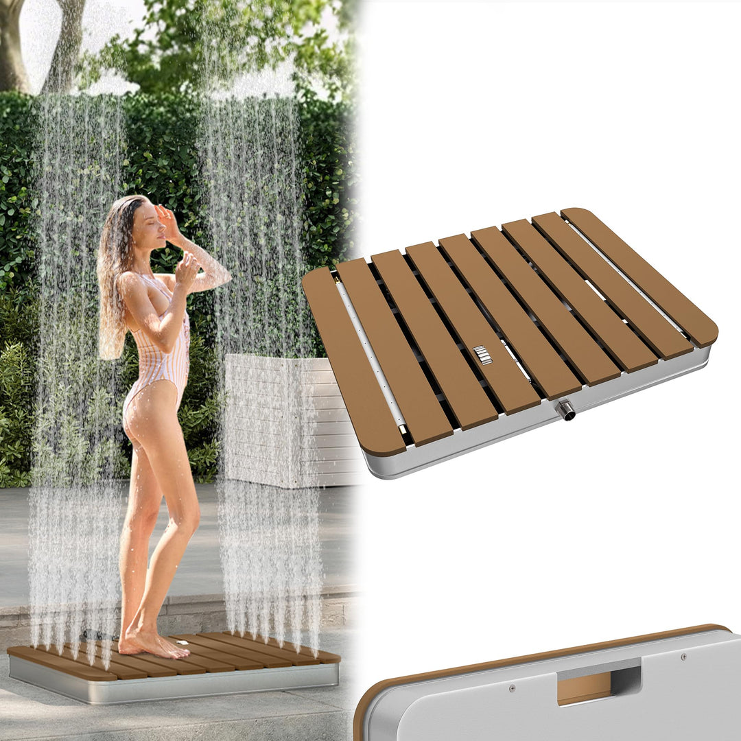 Froadp Gartendusche Campingdusche Aluminium & WPC Bodendusche Holzfarbe Saunadusche mit rutschfeste