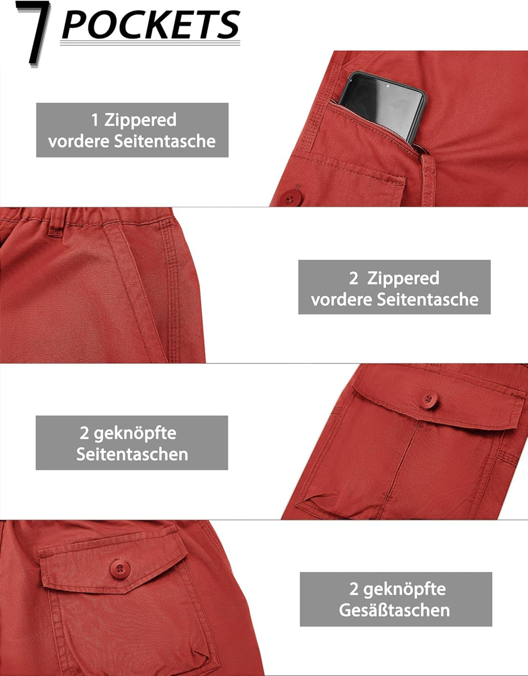 KEFITEVD 3/4 Hose Herren Cargo Shorts Männer Bermuda Shorts Multi Taschen Sommer Kurze Hose Baumwoll