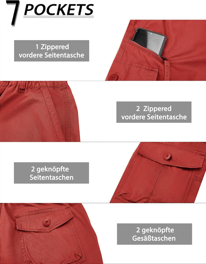 KEFITEVD 3/4 Hose Herren Cargo Shorts Männer Bermuda Shorts Multi Taschen Sommer Kurze Hose Baumwoll