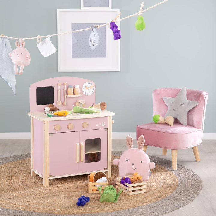 roba Spielküche, weiss, natur, mauve/rosa Spielzeug-Küchenzeile mit 2 Kochstellen, Spüle, Wasserhahn