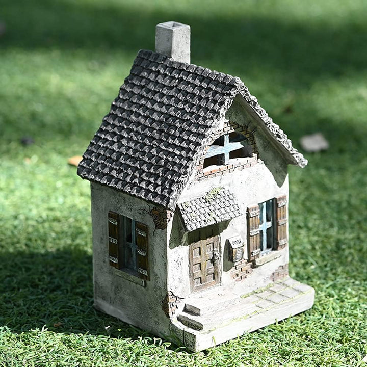 Feenhaus, 14cm Miniatur Pastoral kleines Haus Harz Retro Elfenhaus Miniatur Landschaft Gartenfigur G