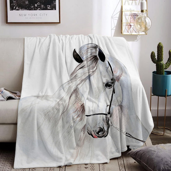 Kuscheldecke Mit Pferdmotiv 150x200cm, 3D Pferdemuster Wohndecke Sofadecke, Weiche Warme Fleecedecke