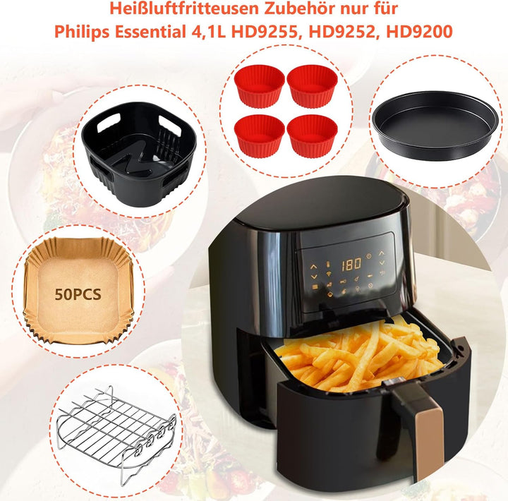 Airfryer Zubehör für Philips Essential 4,1L (HD9252, HD9255, HD9200), 5 Stück Wiederverwendbar Heiss