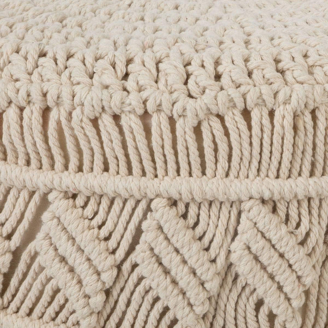 Hocker - Makramee und Holz - Beige - Atmosphera créateur d'intérieur cm Beige, cm Beige