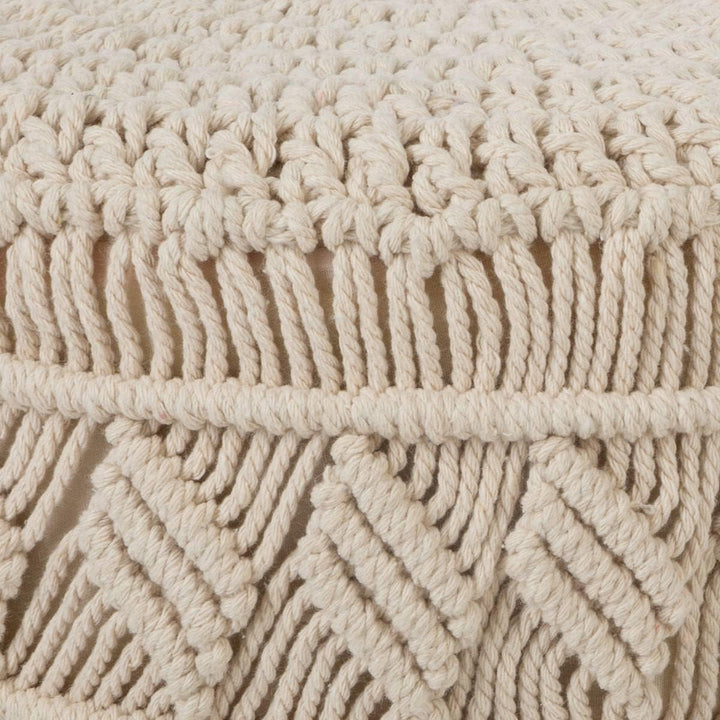Hocker - Makramee und Holz - Beige - Atmosphera créateur d'intérieur cm Beige, cm Beige