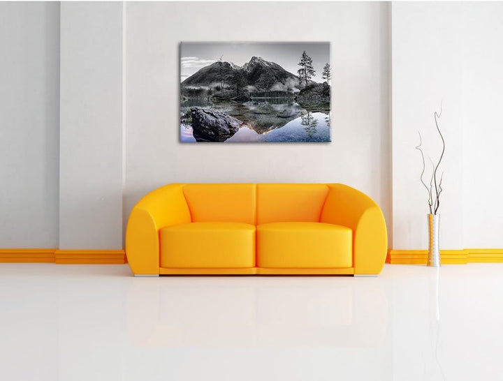 Pixxprint Sonnenaufgang am Hintersee / 100x70cm Leinwandbild bespannt auf Holzrahmen/Wandbild Kunstd