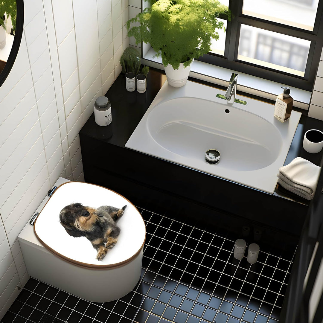 banjado® Design WC Sitz Bambus Absenkautomatik mit Motiv Dackel/Toilettendeckel mit Absenkautomatik