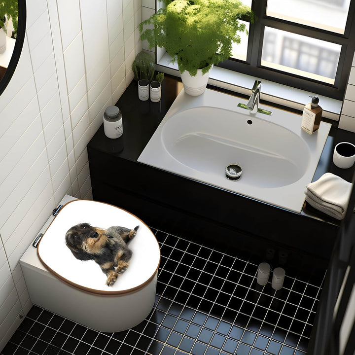 banjado® Design WC Sitz Bambus Absenkautomatik mit Motiv Dackel/Toilettendeckel mit Absenkautomatik