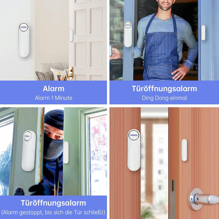 Türalarm, Fensteralarm 120dB Kabellos Tür Fensterkontakt Sensor Alarm mit Fernbedienung 3 Modi Türal