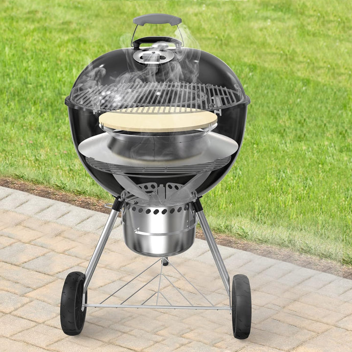 Onlyfire Räucherkammer Grillzubehör für Weber 57 cm Kugel-Holzkohlegrill, mit Deflektorstein & 4 Gri