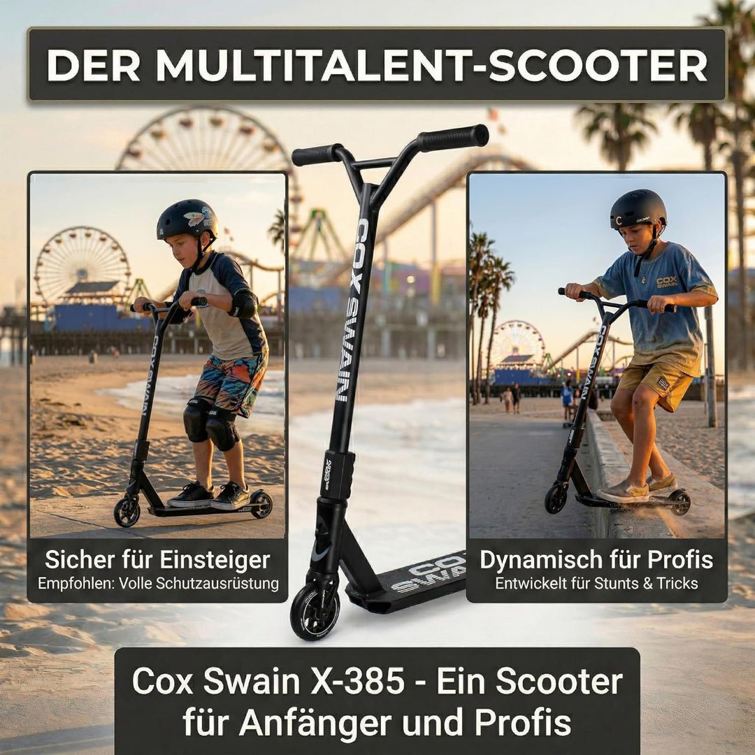 Cox Swain Stunt Scooter X-385, SCS-Kompression, CNC Fork, 100mm PU/Alu Rollen, ABEC 9, Kinder + Erwa