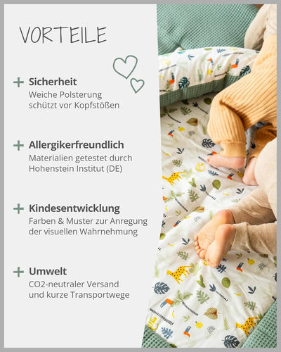 ULLENBOOM Baby Krabbeldecke 100x100 cm gepolstert - Salbeigrün-Regenwald (Made in EU) - Krabbeldecke