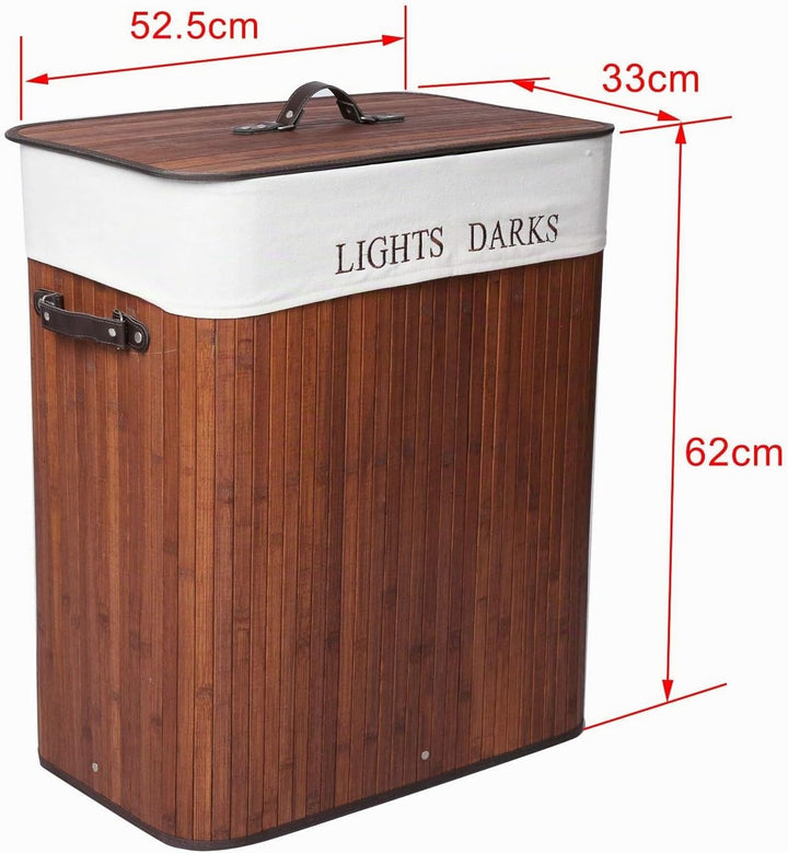 Wiltec Wäschebox 105 L braun Wäschekorb mit Deckel aus Bambus faltbare Wäschebox mit Leinensack mit