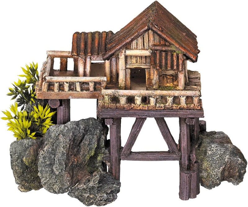 Nobby Aqua Ornaments HOLZHAUS mit Pflanzen, 23 x 12,3 x 17 cm, 1 Stück