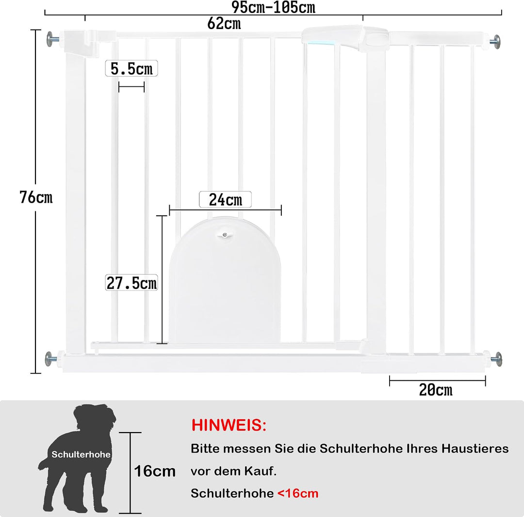 Türschutzgitter Ohne Bohren Treppengitter für Kinder 95-105cm breit, Auto-Close Baby Türgitter Trepp