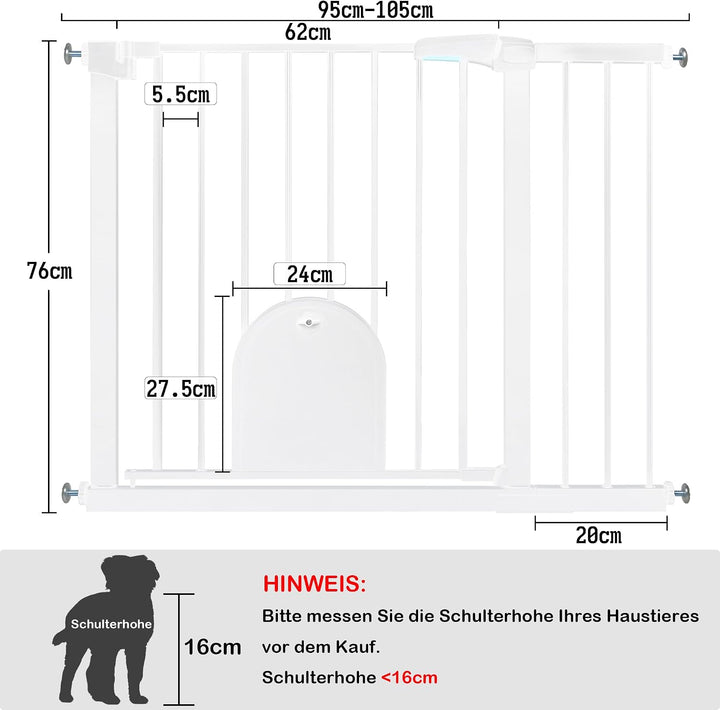 Türschutzgitter Ohne Bohren Treppengitter für Kinder 95-105cm breit, Auto-Close Baby Türgitter Trepp