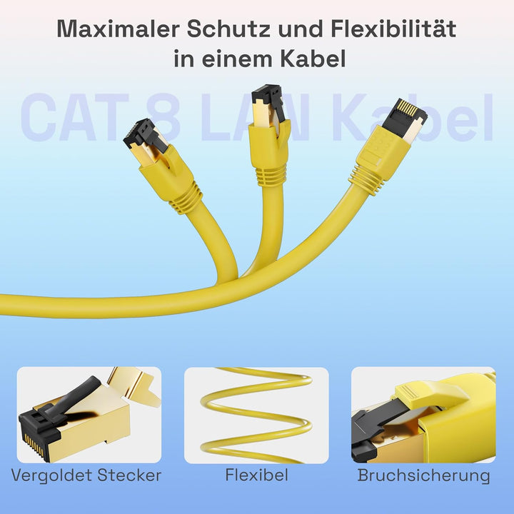 HB-DIGITAL 15m CAT 8.1 Netzwerkkabel S/FTP LSZH Gelb 40 Gbits | LAN Patchkabel Gigabit RJ45 Stecker