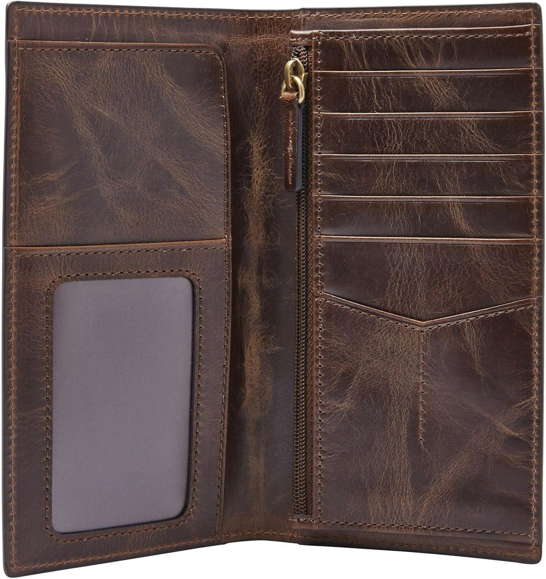 Fossil Geldbörse für Herren Derrick, 100% Leder Bifold Dunkelbraun L: 8,9 cm, B: 1,3 cm, H: 17,1 cm