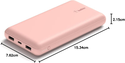 Belkin tragbares USB-C-Ladegerät, 20.000 mAh, 20K Powerbank mit USB-C-Ein-/Ausgang und 2 USB-A-Ansch