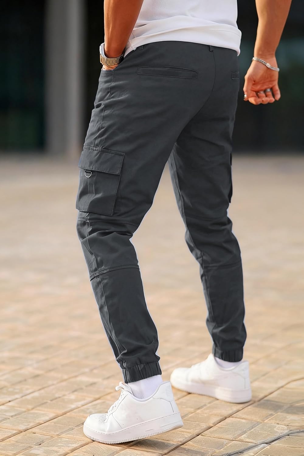 GINGTTO Herren Cargo Hose Stretch Jogginghose für Männer Casual Slim Fit Cargohose Herren Dunkelgrau