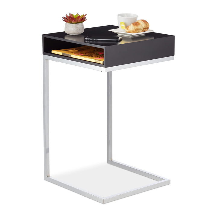 Relaxdays Beistelltisch, C-Form, HBT: 63x37x38 cm, Sofatisch zum Unterschieben, MDF & Metall, Ablage