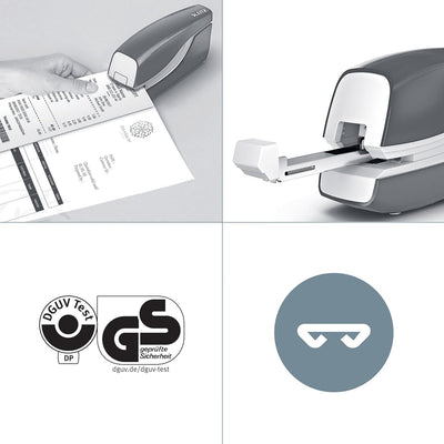Leitz 55661023 Elektrisches Heftgerät (10 Blatt, Metall mit Kunststoffelementen, Inkl. Heftklammern,