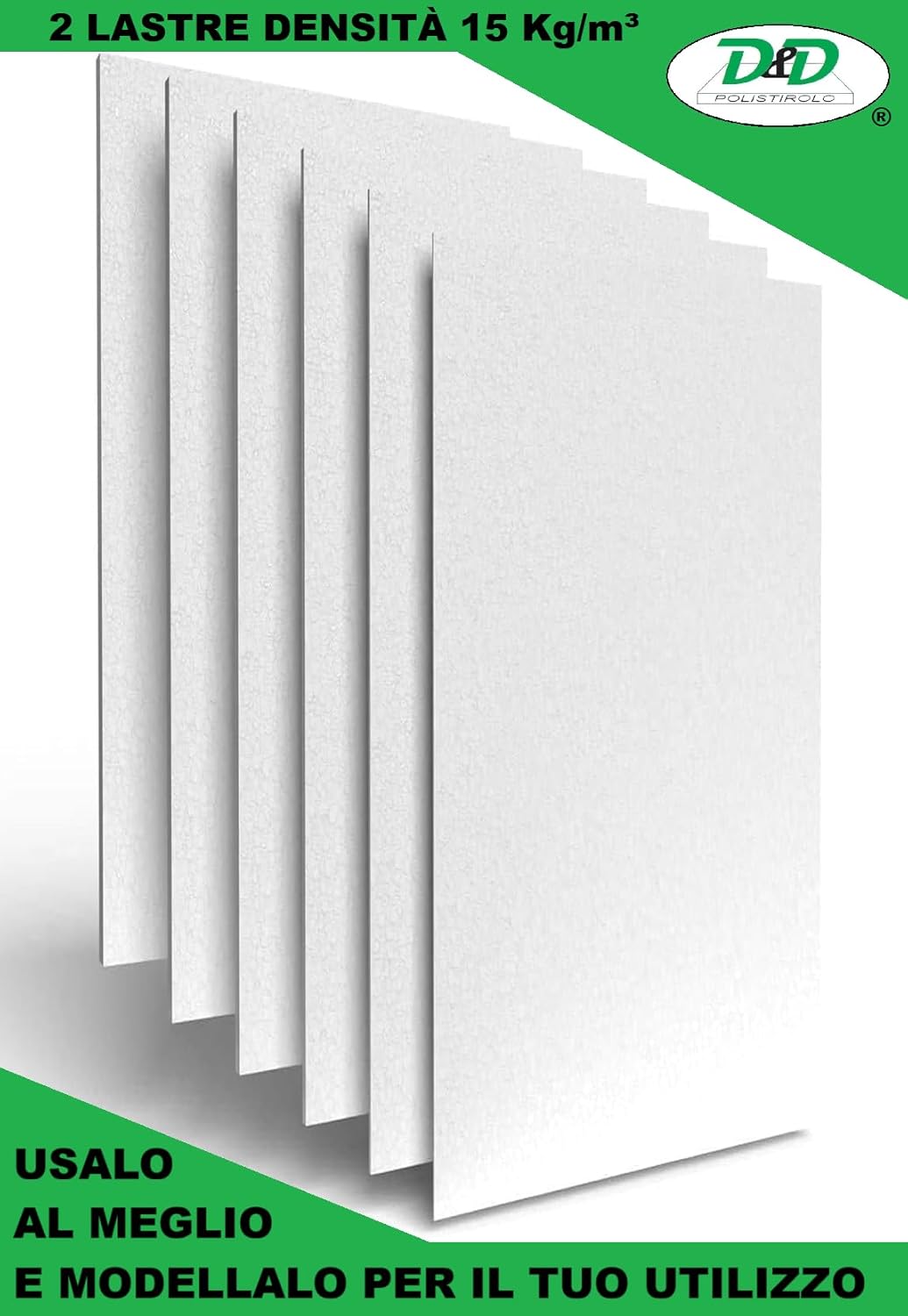 D. &amp; D. Polistirolo® (2 Platten H 5 cm) 100 cm x 50 cm, Mehrzweck Styropor-Platten, EPS 80, 2 Platte
