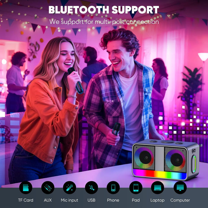 Karaoke-Maschine : Echter Tragbarer Lautsprecher mit 35W, 8-Stunden-Autonomie, 2 Aufladbare Drahtlos