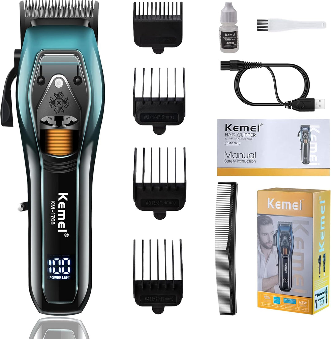KEMEI Professionelle Haarschneidemaschine für Herren, 9000 U/min, wiederaufladbar, kabellos, mit LED