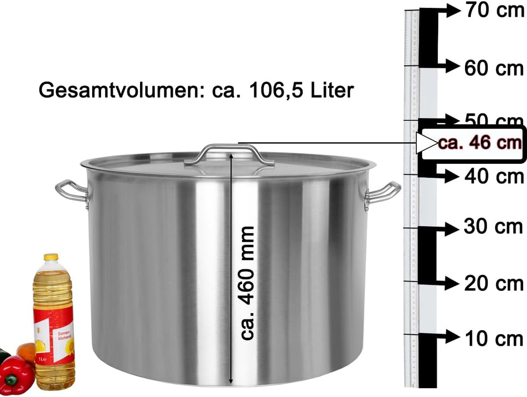 Beeketal 'BKT-113' Gastronomie Kochtopf ca. 106,5 Liter aus Edelstahl mit starken Griffen und Deckel
