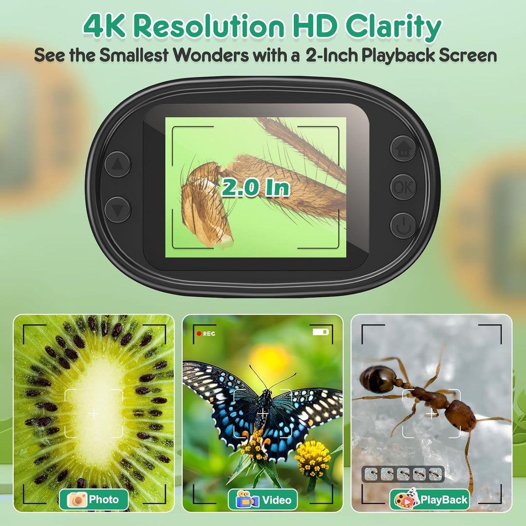 1000X Handy Digital Mikroskop für Kinder: 4K 2.0" Bildschirm Wiederaufladbar Mini Taschen Tragbares