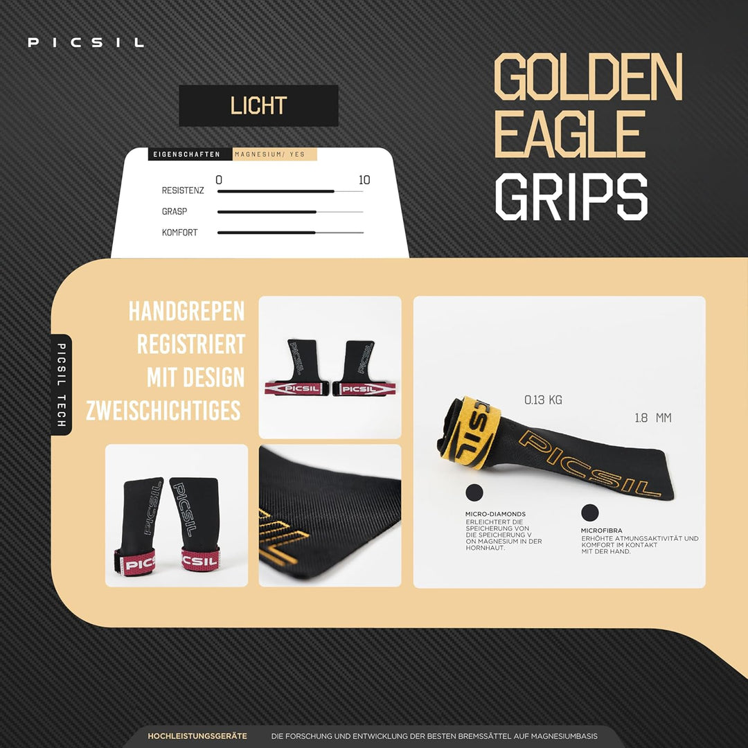 PICSIL Golden Eagle Hand Grips – Profi‑Level Griffpolster für Fortgeschrittene, Chalk‑kompatibel, Ha