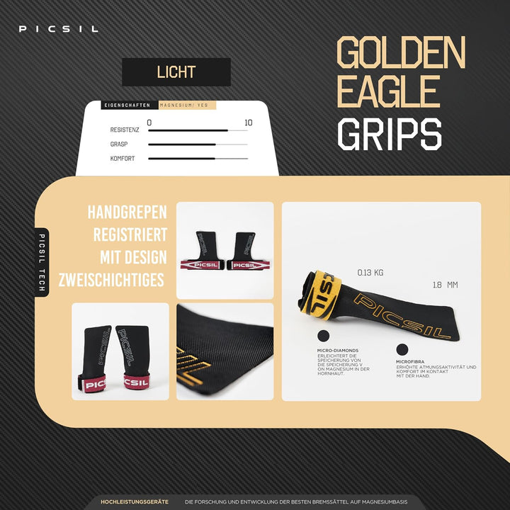 PICSIL Golden Eagle Hand Grips – Profi‑Level Griffpolster für Fortgeschrittene, Chalk‑kompatibel, Ha