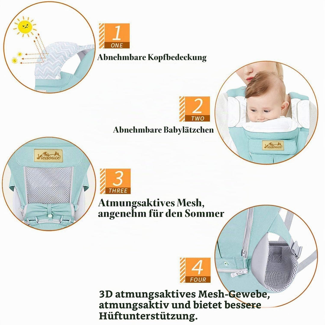 Viedouce Babytrage Ergonomische mit Hüftsitz/Reine Baumwolle Leicht und atmungsaktiv/Multiposition:D