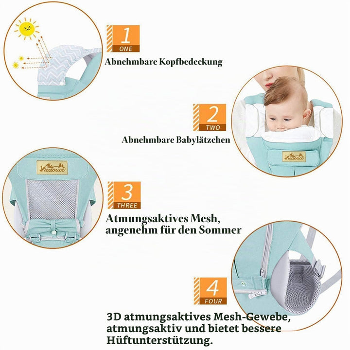 Viedouce Babytrage Ergonomische mit Hüftsitz/Reine Baumwolle Leicht und atmungsaktiv/Multiposition:D