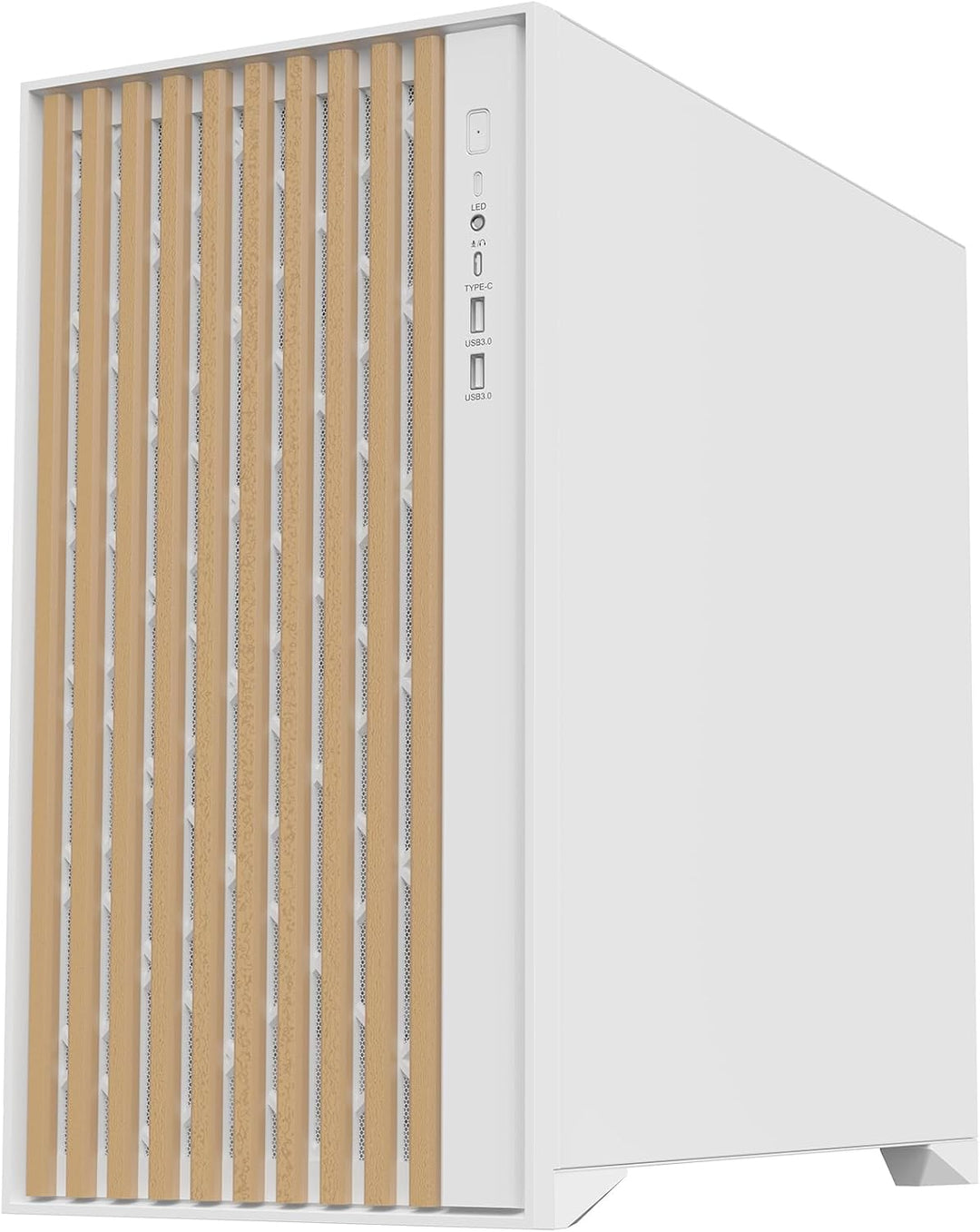 Itek Case Woody - Gaming Tower, ATX, 3x14cm White Fan, 2xUSB3, Type-C, Wood Front, Temp Glass Side P
