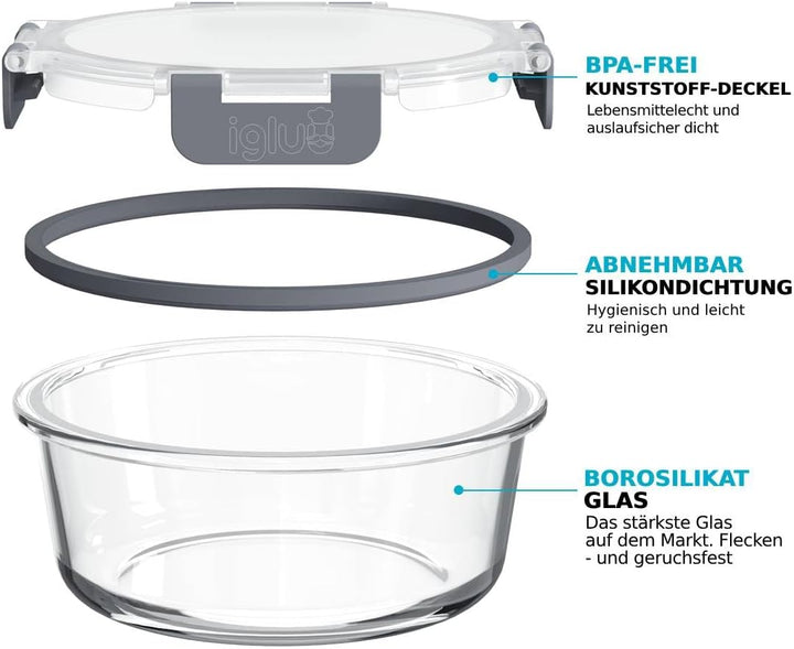 Igluu Meal Prep Glas Lebensmittel Frischhaltedosen 10 Stück, Lebensmittelbehälter mit Schnappverschl