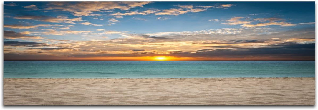 Augenblicke Wandbilder Keilrahmenbild Wandbild 150x50cm Meer Sandstrand Sonnenuntergang Wolken