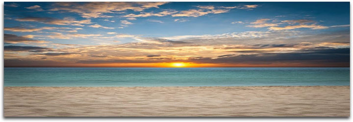 Augenblicke Wandbilder Keilrahmenbild Wandbild 150x50cm Meer Sandstrand Sonnenuntergang Wolken