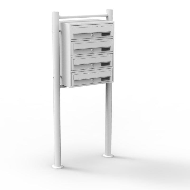 Wiltec 4er Briefkastenanlage weiss 270 x 513 x 1500 mm, Standbriefkasten mit 3 Fächern, Schlüssel un
