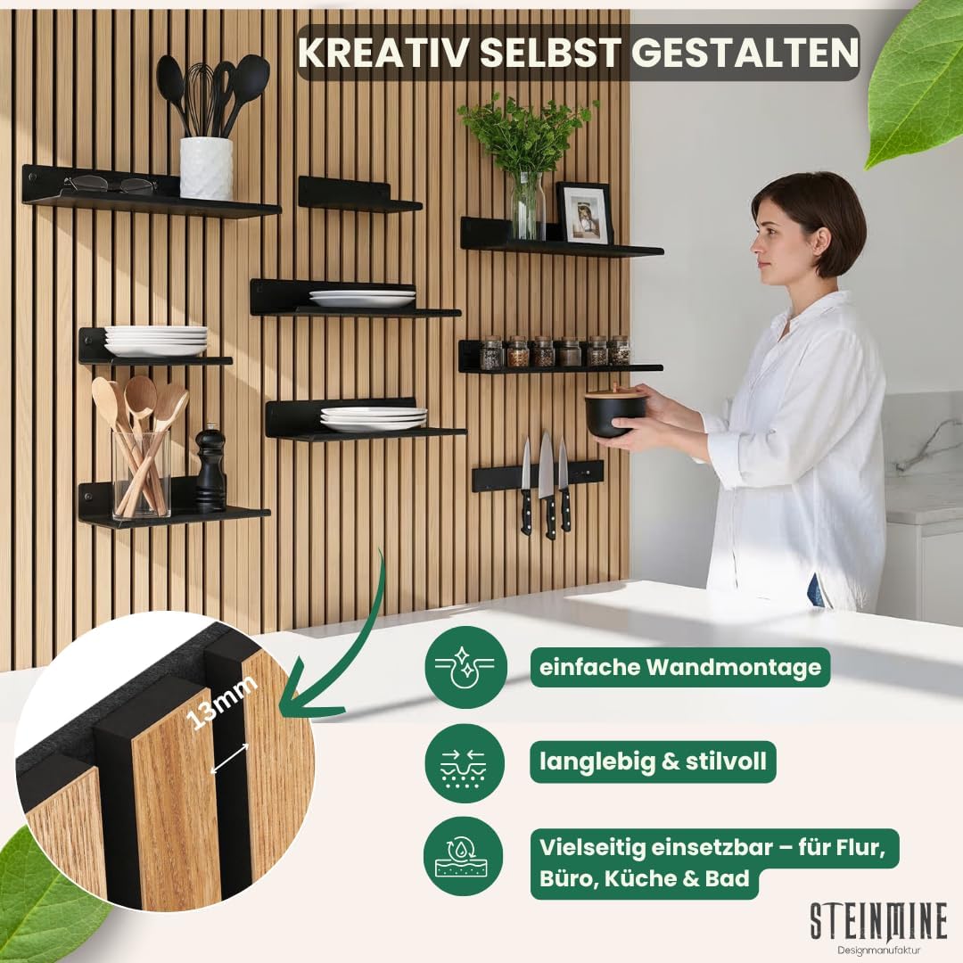 Steinmine - Designmanufaktur Wandregal Metall schwarz matt (13 x 24 cm) – Metallverschraubung – kein